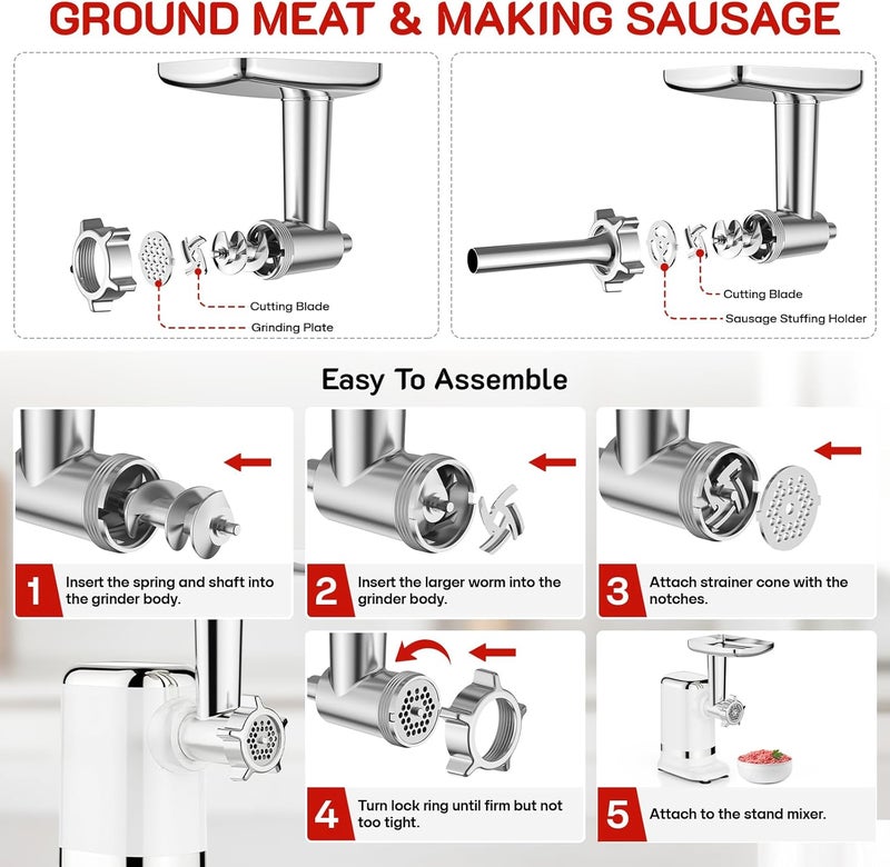 GVODE Meat Grinder & Sausage Stuffer - 2800W Max Power, 3 Sausage Tubes, 2 Blades, 4 Plates - Home Use Meat Smasher for Ground Beef & Sausage Maker Machine - Image 5